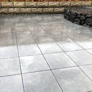 Flagstone Square Tile Patio with Concrete Block and Natural Stone Wall