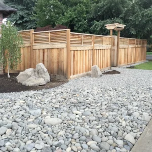 Vertical Slat Cedar Fence Topped with Horizontal Slats With Custom Entry Way