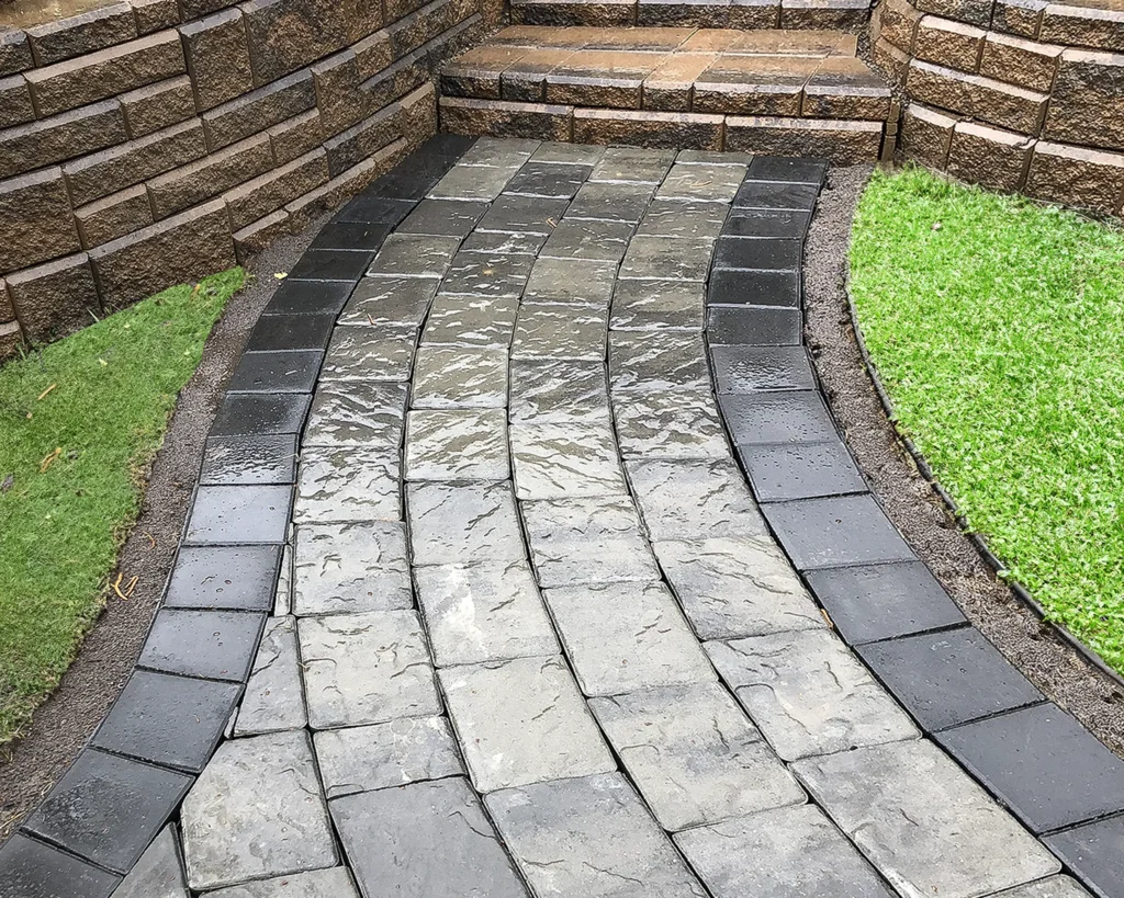Organically shaped paver path with block border