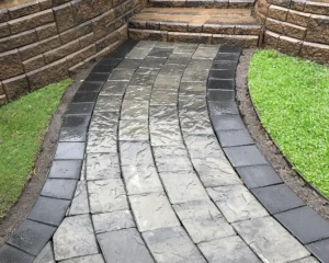 Organically shaped paver path with block border